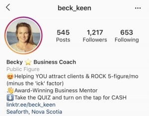 Becky Keen Instagram bio