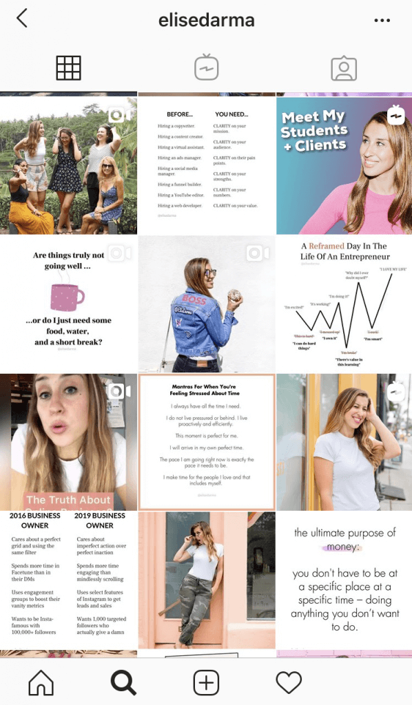 Screenshot of @elisedarma Instagram feed design