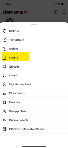 Instagram Insights Tab highlighted