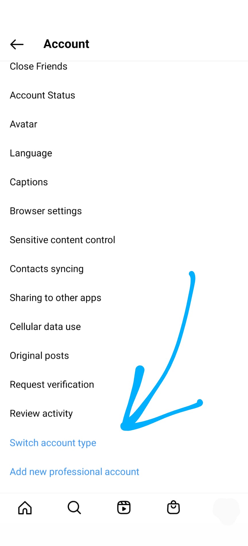 Switch-account-type on settings